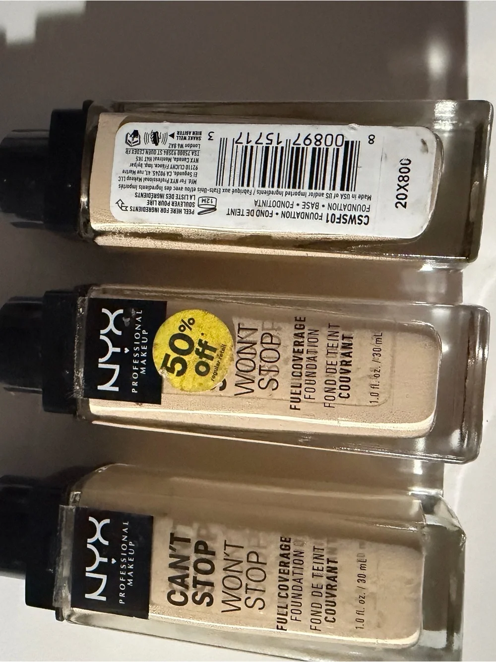 3 NYX Can’t Stop Won’t Stop Full Coverage Foundation PALE CSWS01 NEW